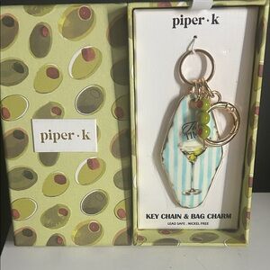 Piper Blue Striped Martini Key Chain & Bag Charm